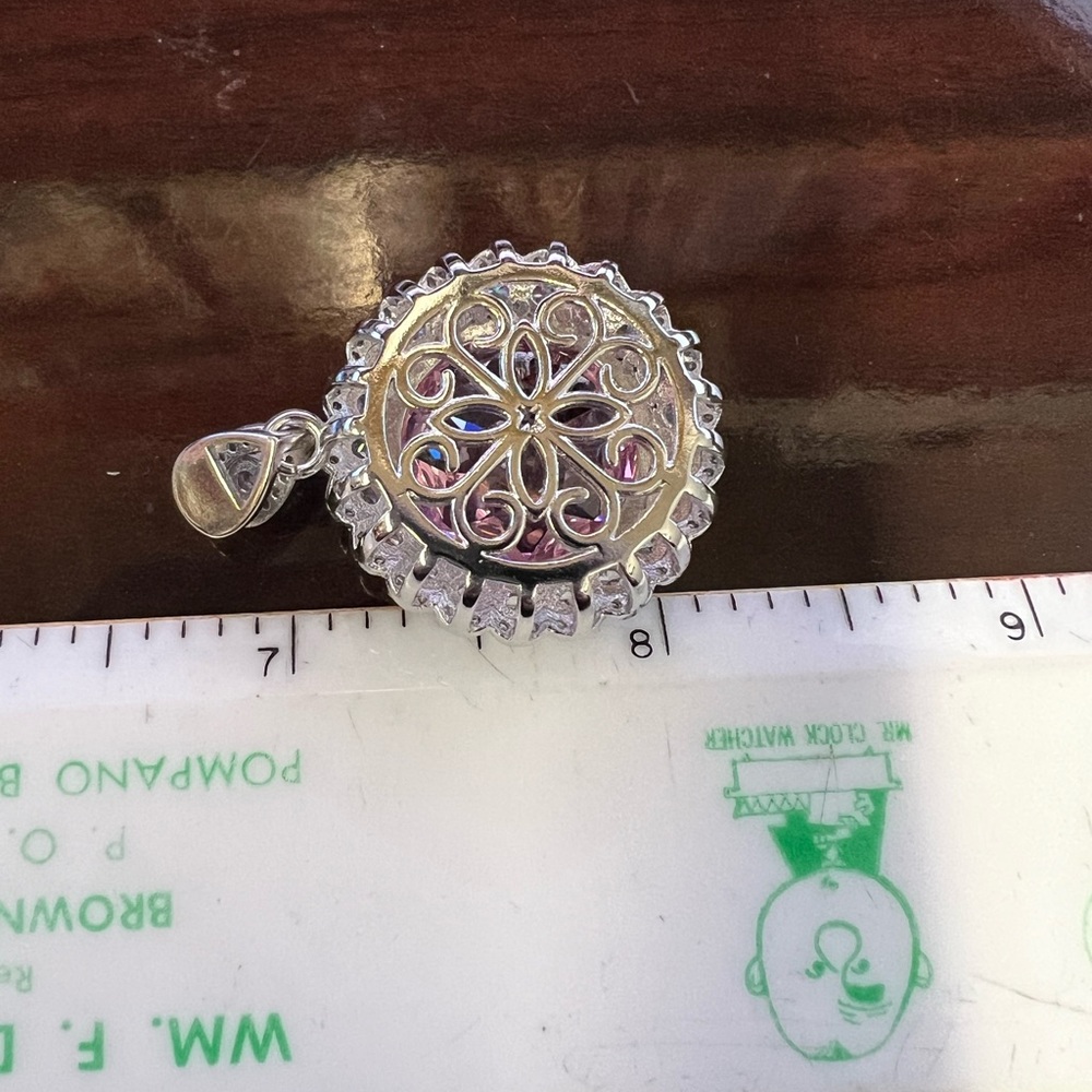GORGEOUS Giant Pink Rose-Cut CZ & Moissanite Halo-Style Pendant 17 ctw 20” - Picture 3 of 13